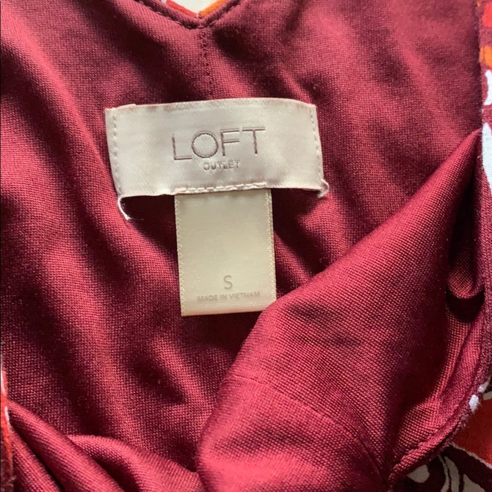 Loft a line floral dress red orange